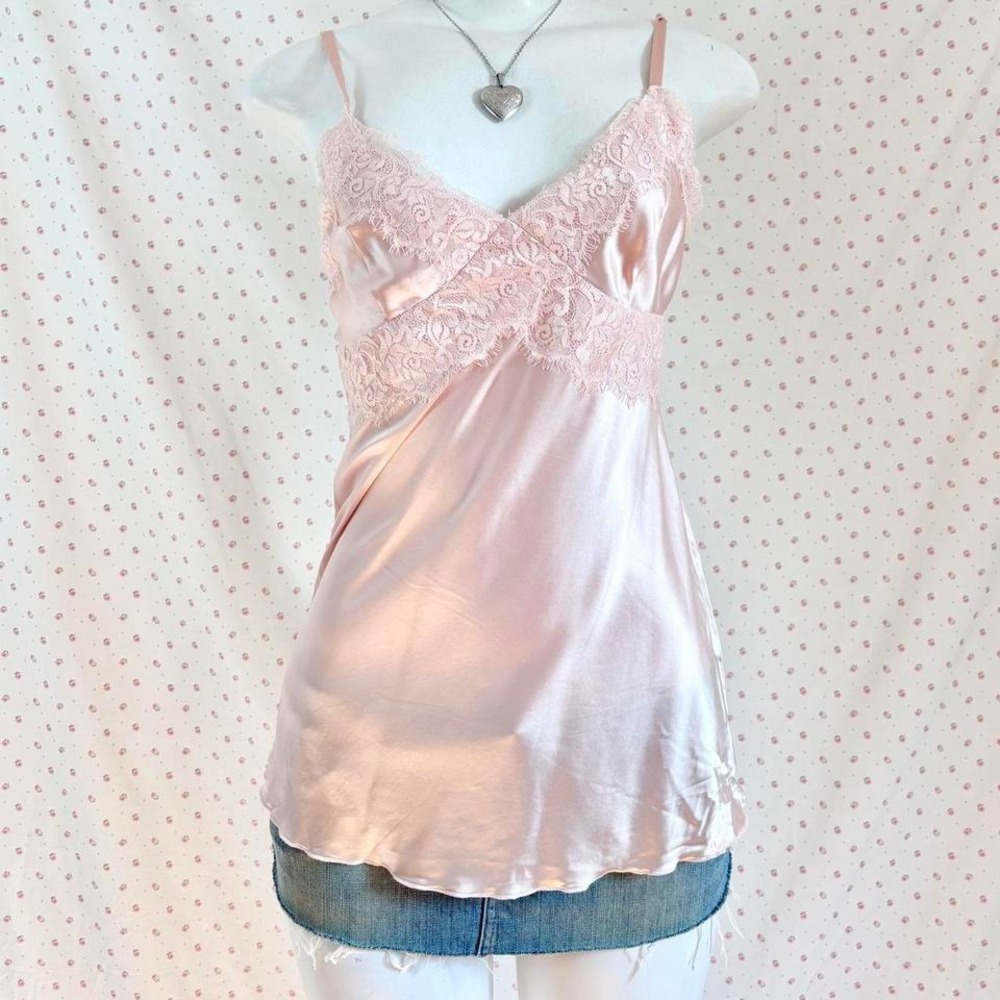 pink satin lace camisole lace trim slip cami y2k lingerie